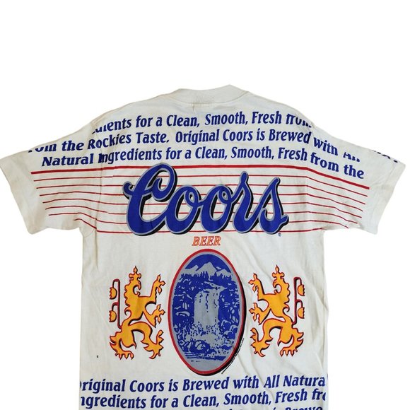 VINTAGE DS COORS T-SHIRT L FRONT AND BACK AOP - BEER LOGO SCRIPT - 1992 90'S - Picture 11 of 11